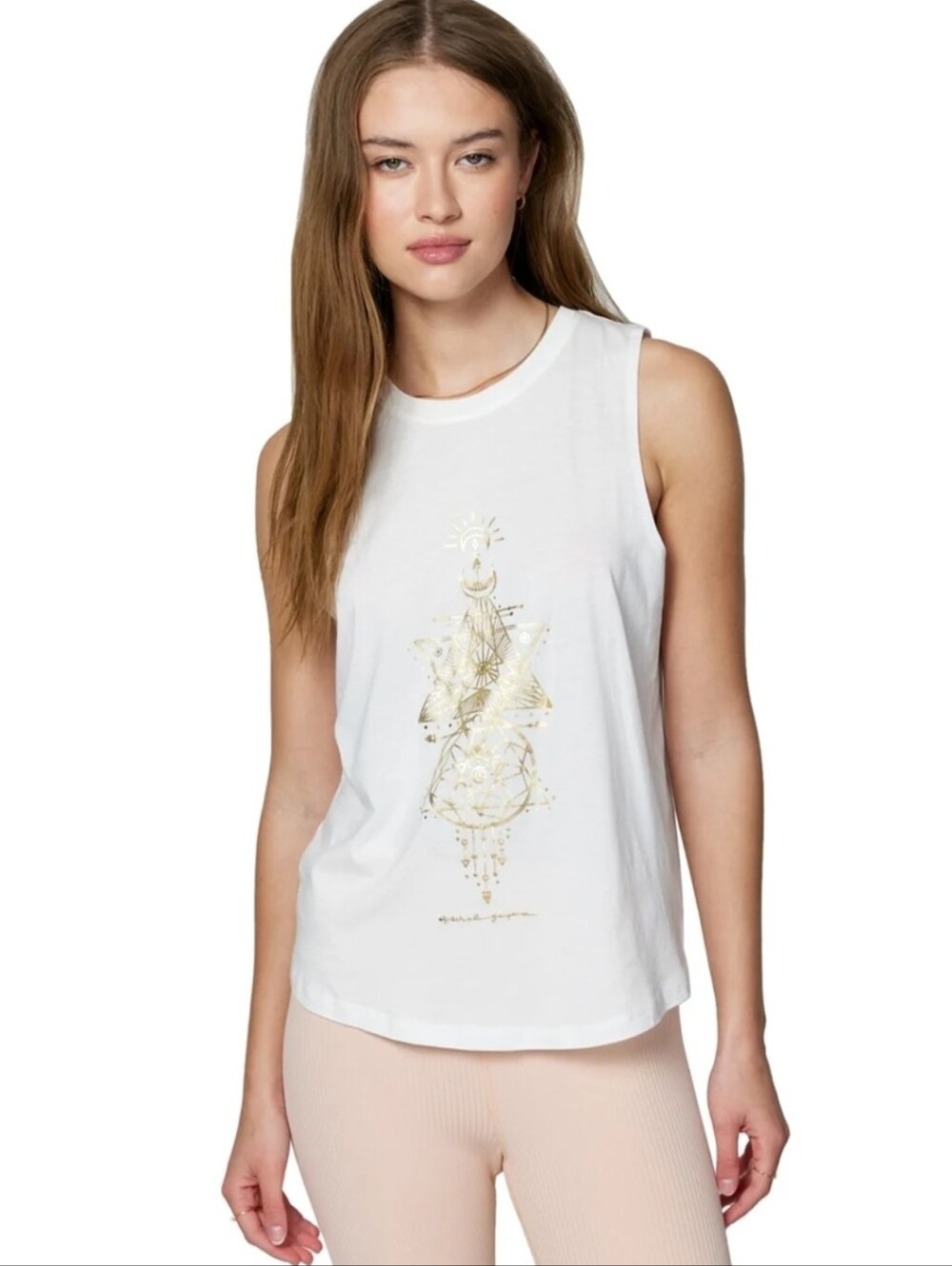 Spiritual Gangster White Tank with Metallic Gold Geometric Design Size Small - Picture 3 of 9